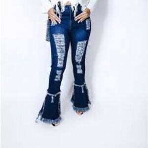 A Classy Chic Boutique Ripped Flare Jeans in Dark Blue